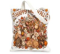 Fall Devon Rex Cat Tote Bag per lo shopping 13 * 15, autunno impilato gattino strano borsa della spesa riutilizzabile per donne, foglia d'acero pittura estetica decorazione regalo