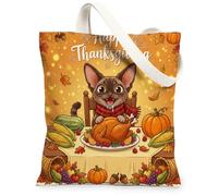 Fall Devon Rexs - Borsa tote in tela con gatti per lo shopping, 33 x 38 cm, per il raccolto del Ringraziamento, riutilizzabile, alla moda, per donne, regalo divertente per lavoro e viaggio