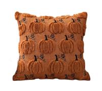 Fall Embroidered Pumpkin Pillow Cover - 18x18 Inch | Rust Orange Cushion Ca