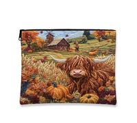 Fall Farmhouse Highland Cow, borsa per il trucco da 18,8 x 22,9 cm, per borsa da viaggio, stile a maglia, stile autunnale, con motivo fattoria, borsa per cosmetici da donna, organizer portatile con