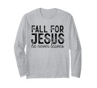 Fall for Jesus He Never Leaves Christian Faith Autunno Camicia Maglia a Manica