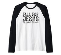 Fall for Jesus He Never Leaves Christian Faith Autunno Camicia Maglia con Maniche Raglan