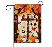 Fall For Jesus He Never Leaves Cross Christianty Religious Autumn Maple Tree Pumpkin Bandiere Durevole Bandiera Robuste Bandiera Da Giardino Per Giardino Feste Portico 30X45Cm