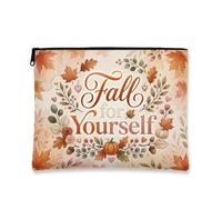 Fall for Yourself - Beauty case con citazione autunnale con foglie d'acero | Ghirlanda botanica ad acquerello, borsa per cosmetici, estetica della stagione del raccolto, messaggio accogliente per la