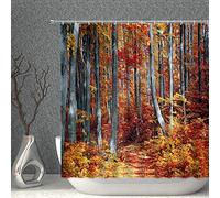 Fall Forest Shower Curtain Autumn Trees Woods Nature Season Red Gold Grey Decor Fabric Bathroom Curtains,70x70 Inch Polyester with Hooks