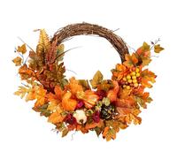 Fall Front Door Wreath, Pumpkin Wreath with Maple Leaves, Artificial Autumn Decorations for Indoor Outdoor Living Room Porch Yard Garden Patio