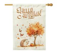 Fall Fun - Bandiera per casa con riccio, 71 x 101 cm, double-face, decorativa per esterni, albero autunnale con foglie d'acero, bandiera per la casa, motivo animale per bambini, per esterni, cortile