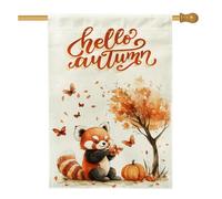 Fall Fun - Bandiera rossa a forma di panda da casa, 71 x 101 cm, double-face, decorativa per esterni, con albero autunnale e foglia d'acero, bandiera per la casa, motivo animale per bambini, per