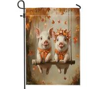 Fall Fun - Bandiere da giardino a forma di maiale, 30,5 x 45,7 cm, double face, per esterni, decorazione per esterni, con foglie d'acero, bandiera per casa, paesaggio forestale, piccola bandiera da