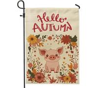 Fall Fun - Bandiere da giardino a forma di maiale, 30,5 x 45,7 cm, per esterni, con foglie d'acero, bandiere verticali standard in lino per casa, fiori di campo, cortile, cortile, prato, decorazione