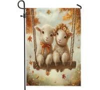 Fall Fun - Bandiere da giardino a forma di pecora, 30,5 x 45,7 cm, double face, per esterni, decorazione per esterni, con foglie d'acero autunnali, bandiera per la casa, per esterni, piccola bandiera