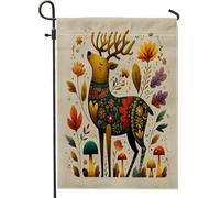 Fall Fun - Bandiere da giardino con alce bohémien, 30,5 x 45,7 cm, double face, per decorazione esterna, con foglie d'acero autunnali, bandiera in tela per cortile e cortile, con cervi vintage