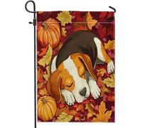 Fall Fun - Bandiere da giardino con cane Beagle, 30,5 x 45,7 cm, double face, decorazione per esterni, con foglie d'acero autunnali, bandiera in tela per casa, cucciolo all'aperto piccolo cortile