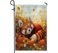 Fall Fun - Bandiere da giardino con panda rosso, 30,5 x 45,7 cm, double face, decorazione per esterni, pittura a olio autunnale, bandiera per la casa, piccola bandiera da giardino con animali