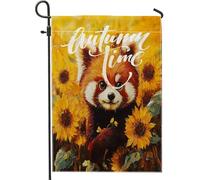 Fall Fun - Bandiere da giardino con panda rosso, 30,5 x 45,7 cm, double face, decorazione per esterni, pittura a olio autunnale, girasole, bandiera per la casa, piccola bandiera da giardino con