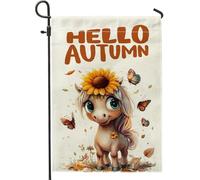 Fall Fun - Bandiere verticali da giardino in iuta con cavallo, 30,5 x 45,7 cm, double face, per esterni, con girasole autunnale, motivo farfalle e girasoli, bandiera con motivo anime