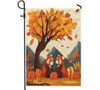 Fall Fun - Bandiere verticali da giardino in iuta con panda rosso, 30 x 45 cm, double face, per esterni, con albero autunnale e foglia d'acero, bandiera con motivo animale per bambini e esterni