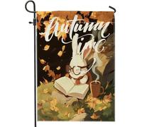 Fall Fun Bunny Front Yard Backyard Juta Giardino Bandiere Verticali da Giardino 30x45 Double Face per Esterno, Autunno Acero Animale Casa Stampa Bandiera, Forest Scenic, Home Outdoor Pattern Flag