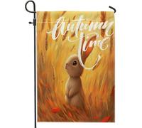 Fall Fun Bunny Front Yard Backyard Juta Verticale Giardino Bandiere 30,5 x 45,7 cm Double Face per Esterno, Pittura a Olio Scenic Home Print Flag, Autunno Animale Casa Outdoor Pattern Bandiera