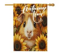 Fall Fun Guinea Pig House Bandiere 71 x 101 cm per esterni, pittura a olio autunnale girasole standard verticale lino bandiere per la casa, animali sul cortile cortile stampa bandiere decorazioni per