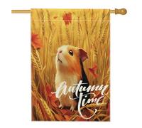 Fall Fun Guinea Pig House Flags 71 x 101 cm double face per esterno, pittura a olio paesaggio di grano standard verticale tela Home Flag, autunno animale anteriore cortile stampa bandiera