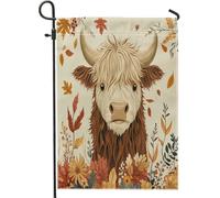 Fall Fun Highland Cow Garden Flags 30,5 x 45,7 cm double face per esterno decorativo, autunno Vimtage foglia d'acero FrontYard Canvas House Flag, Wildflower Outdoor Piccolo cortile prato bandiera
