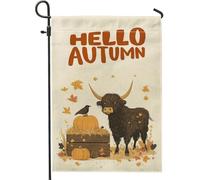 Fall Fun Highland Cow Garden Flags 30,5 x 45,7 cm double face per esterno decorativo, autunno vintage zucca corvo bandiera in tela per casa, fattoria all'aperto piccolo cortile prato bandiera