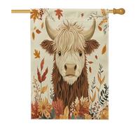 Fall Fun Highland Cow House Flag 71,1 x 101,2 cm double face per esterno decorativo, autunno Vimtage foglia d'acero FrontYard Tela Home Flag, Wildflower Outdoor Pattern Backyard Lawn Flag