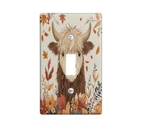 Fall Fun Highland Cow Placca da parete 1 gang interruttore singolo, Foglia d'acero autunnale Vimtage Pannello elettrico per camera da letto Bagno Decor Wildflower Dimensioni standard