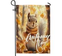 Fall Fun Squirrel Front Yard Backyard Juta Bandiere da giardino verticali 30,5 x 45,7 cm su entrambi i lati per esterno, autunno foresta foglia d'acero stampa casa bandiera anime, motivo anime