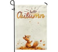 Fall Fun Squirrel Front Yard Backyard Juta Giardino Bandiere Verticali da Giardino 12x18 Doppio Lato per Esterno, Autunno Campo di Grano Raccolto Casa Stampa Bandiera, Animale Kid Home Outdoor Pattern