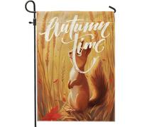 Fall Fun Squirrel Front Yard Backyard Juta Giardino Bandiere Verticali da Giardino 12x18 Double Face per Esterno, Pittura a Olio Scenic Home Print Flag, Autunno Animale Casa Outdoor Pattern Bandiera