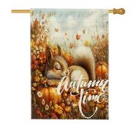 Fall Fun Squirrel House Flag 71,1 x 101,2 cm double face per esterno decorativo, pittura a olio autunnale zucca bandiera casa tela cortile, motivo animale esterno cortile prato bandiera