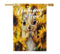 Fall Fun Squirrel House Flag 71,1 x 101,2 cm double face per esterno decorativo, pittura a olio autunnale girasole FrontYard Tela Home Flag, Animal Outdoor Pattern Backyard Lawn Flag