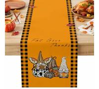Fall Give - Runner da tavolo, 33 x 121,9 cm, con gnomo con supporto su zucca arancione, a quadri, runner decorativo per cucina, sala da pranzo, banchetti, feste e vacanze