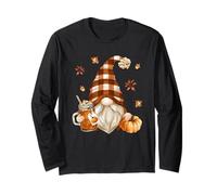 Fall GNOME in Autumn Buffalo Plaid Who Loves Pumpkin Spice Maglia a Manica