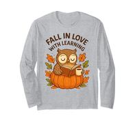 Fall in Love with Learning Cute Owl Autumn Design Maglia a Manica