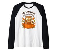 Fall in Love with Learning Cute Owl Autumn Design Maglia con Maniche Raglan