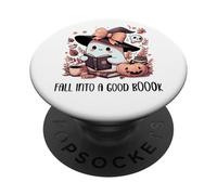 Fall Into a Good Book Cute Ghost Reading Lovers Books Coffee PopSockets PopGrip Adesivo