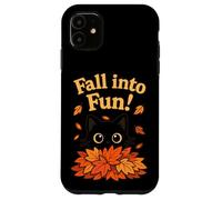 Fall Into Fun Black Cat Autumn Leaves Cute Design Custodia per iPhone 11