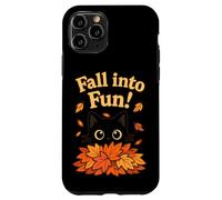 Fall Into Fun Black Cat Autumn Leaves Cute Design Custodia per iPhone 11 Pro