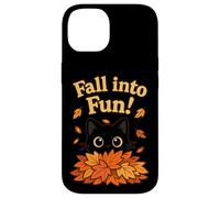 Fall Into Fun Black Cat Autumn Leaves Cute Design Custodia per iPhone 14