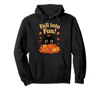 Fall Into Fun Black Cat Autumn Leaves Cute Design Felpa con Cappuccio