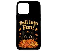 Fall Into Fun - Gatto nero con foglie autunnali Custodia per iPhone 13 Pro Max
