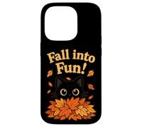 Fall Into Fun - Gatto nero con foglie autunnali Custodia per iPhone 14 Pro