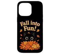 Fall Into Fun - Gatto nero con foglie autunnali Custodia per iPhone 14 Pro Max
