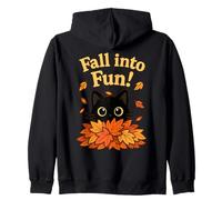 Fall Into Fun - Gatto Nero con Foglie Autunnali Felpa con Cappuccio