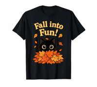 Fall Into Fun - Gatto Nero con Foglie Autunnali Maglietta
