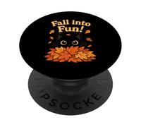 Fall Into Fun - Gatto nero con foglie autunnali PopSockets PopGrip Adesivo