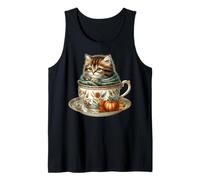 Fall Kitten in Floral Coffee Mug Knitted Scarf Cute Cat Canotta